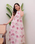 Pink Cotton Floral Printed Kurta Set with Pant for Women