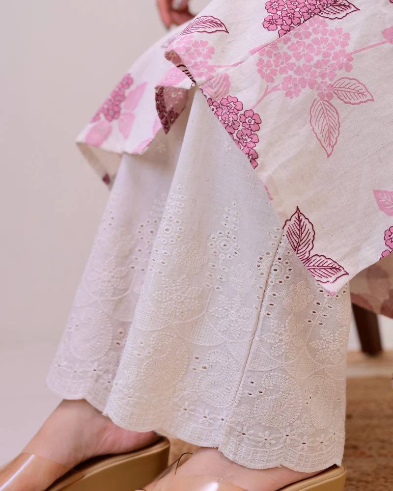 Pink Cotton Floral Printed Kurta Set with Pant for Women