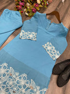 Blue Chinon Embroidered Co-Ord Set for Women