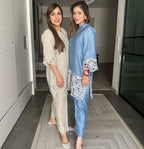 Blue Chinon Embroidered Co-Ord Set for Women