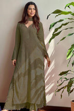 Mehendi Georgette Kurti Set with Pant & Dupatta for Women