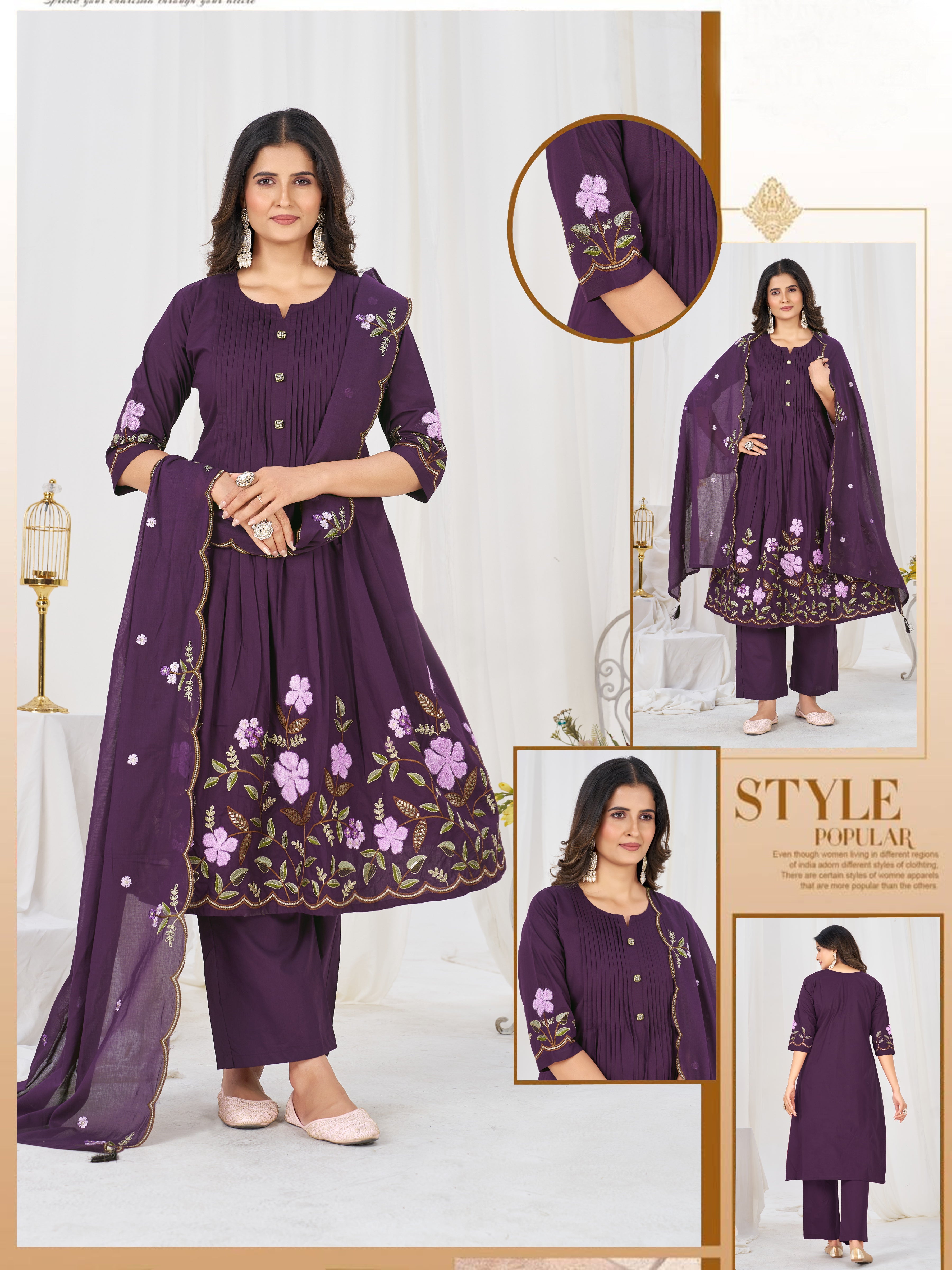 Pure Cotton Anarkali Kurti Set with Embroidered Dupatta   3 Piece Ethnic Suit Set