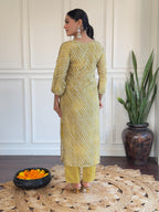 Yellow Viscose Embroidered Kurti Set with Pant & Dupatta for Women