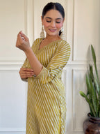 Yellow Viscose Embroidered Kurti Set with Pant & Dupatta for Women