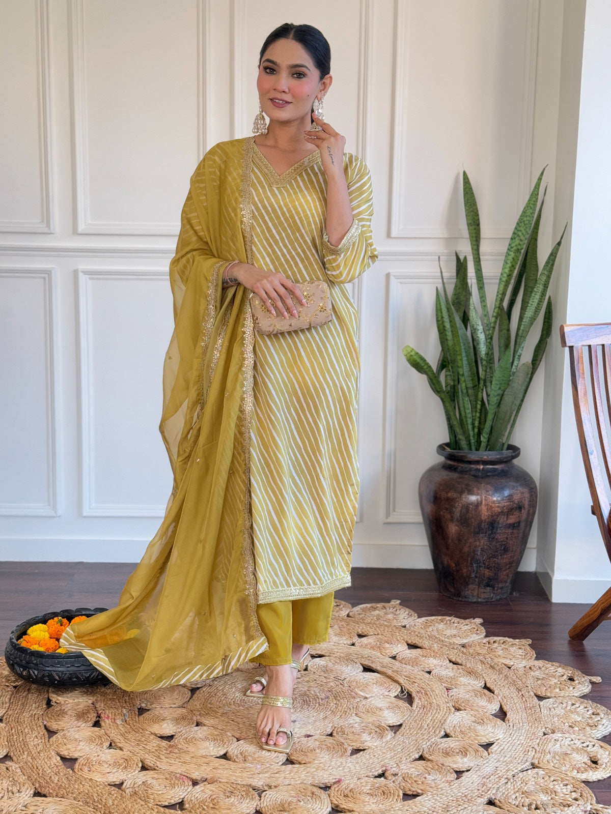 Yellow Viscose Embroidered Kurti Set with Pant & Dupatta for Women