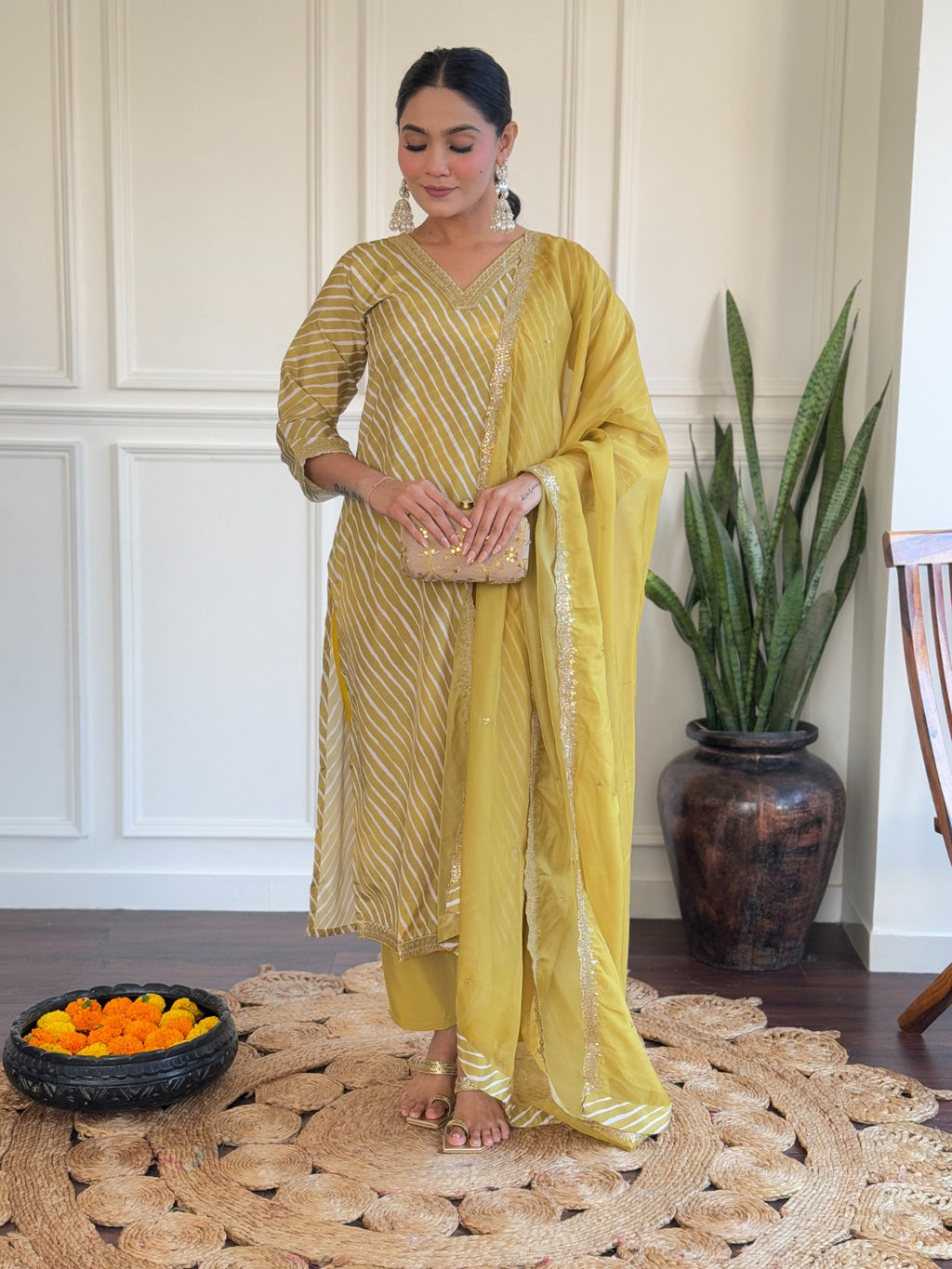 Yellow Viscose Embroidered Kurti Set with Pant & Dupatta for Women