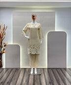 Cream Chinon Embroidered Co-Ord Set for Women