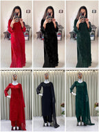 Red Georgette Thread Embroidered Kurti Set with Pant & Dupatta for Women