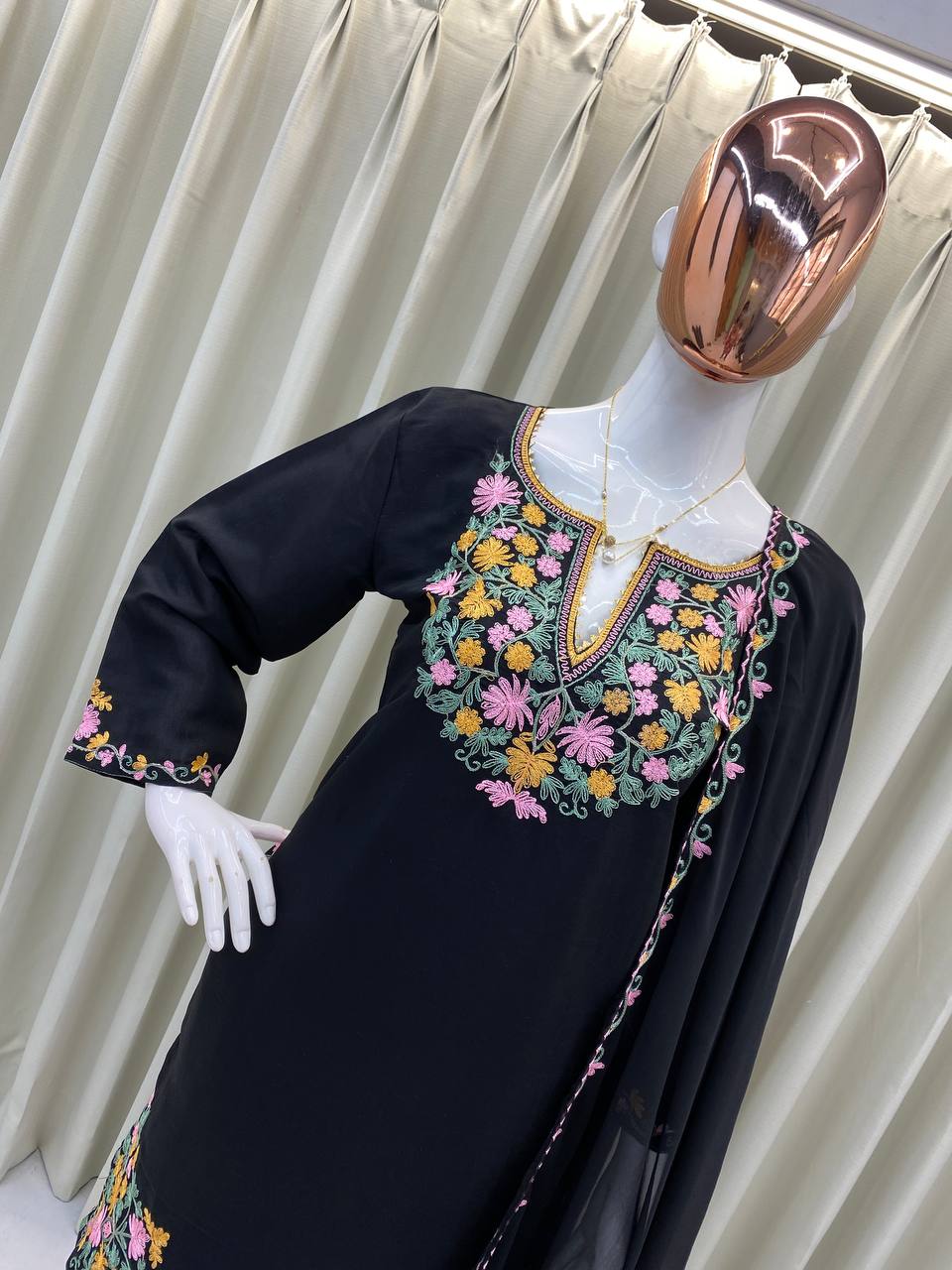 Black Crape Silk Embroidered Top with Palazzo & Dupatta Set for Women