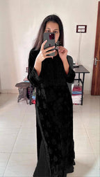 Black Georgette Thread Embroidered Kurti Set with Pant & Dupatta for Women