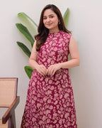 Maroon Cotton Floral Printed Kurta Set with Pant for Women