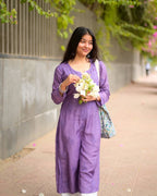 Lavender Rayon Thread Embroidered Kurti Set with Pant for Women