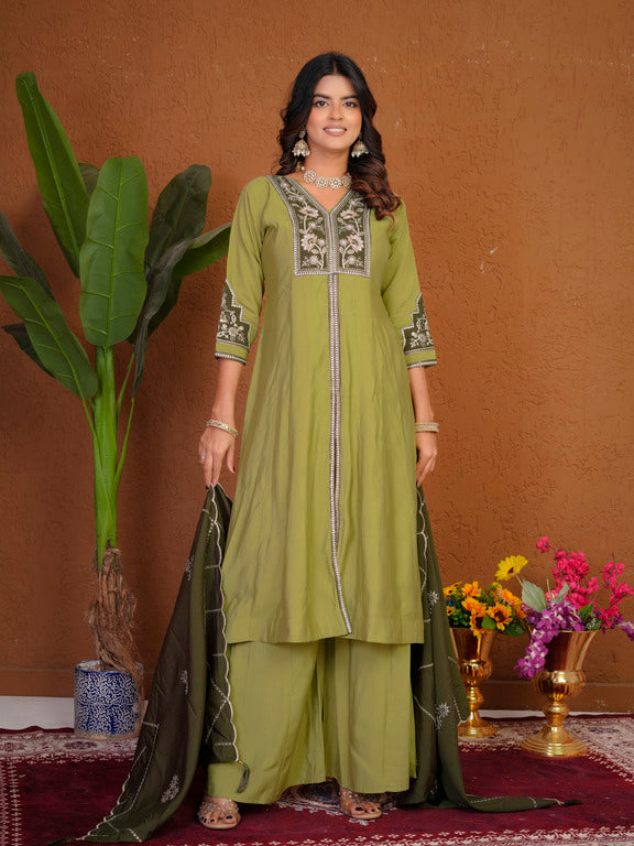 Roman Silk Anarkali Suit Set with Embroidered Dupatta  Hand Work Kurti Palazzo Set
