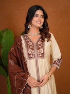 Roman Silk Anarkali Suit Set with Embroidered Dupatta  Hand Work Kurti Palazzo Set