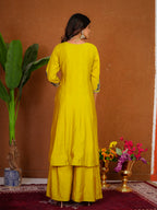 Roman Silk Anarkali Suit Set with Embroidered Dupatta  Hand Work Kurti Palazzo Set