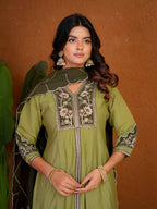 Roman Silk Anarkali Suit Set with Embroidered Dupatta  Hand Work Kurti Palazzo Set