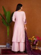 Roman Silk Anarkali Suit Set with Embroidered Dupatta  Hand Work Kurti Palazzo Set