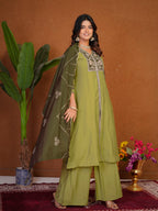 Roman Silk Anarkali Suit Set with Embroidered Dupatta  Hand Work Kurti Palazzo Set