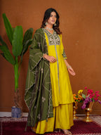 Roman Silk Anarkali Suit Set with Embroidered Dupatta  Hand Work Kurti Palazzo Set