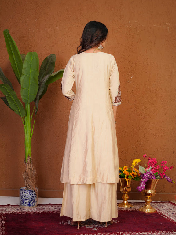 Roman Silk Anarkali Suit Set with Embroidered Dupatta  Hand Work Kurti Palazzo Set