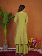 Roman Silk Anarkali Suit Set with Embroidered Dupatta  Hand Work Kurti Palazzo Set