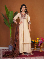 Roman Silk Anarkali Suit Set with Embroidered Dupatta  Hand Work Kurti Palazzo Set