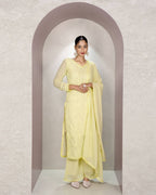 Light Yellow Faux Georgette Embroidered Kurti Set with Dupatta for Women