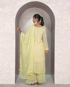 Light Yellow Faux Georgette Embroidered Kurti Set with Dupatta for Women