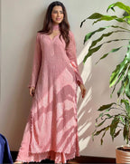 Pink Georgette Kurti Set with Pant & Dupatta for Women