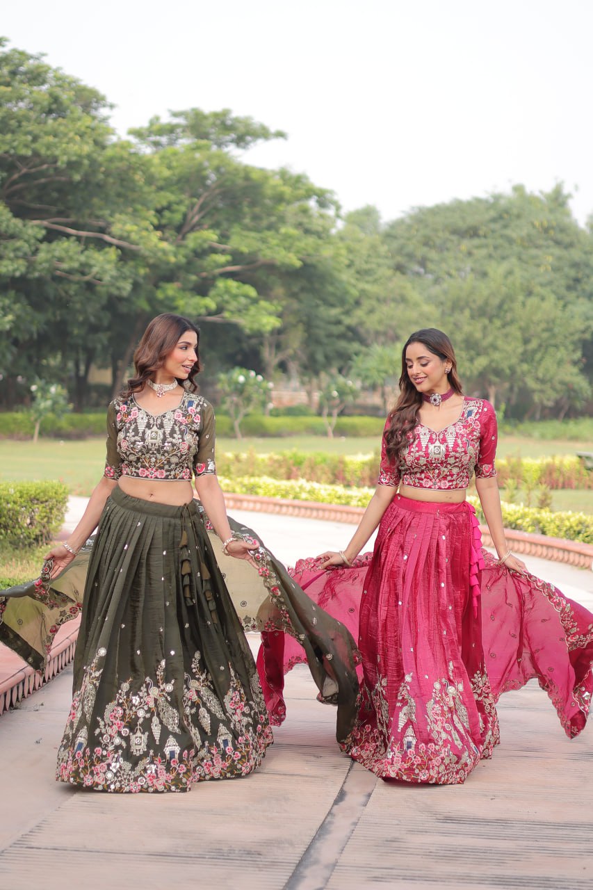 Gold Crush Lehenga Choli Set with Heavy Embroidery