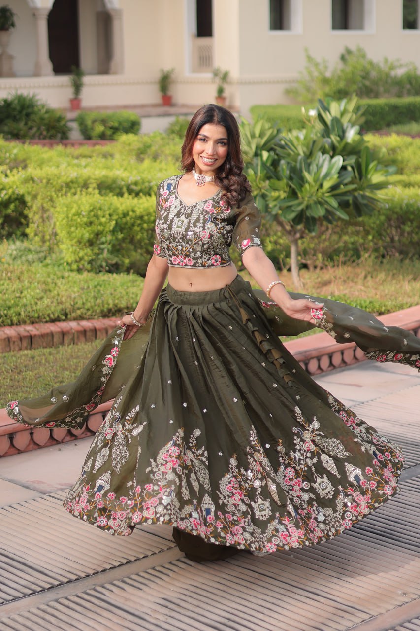 Gold Crush Lehenga Choli Set with Heavy Embroidery