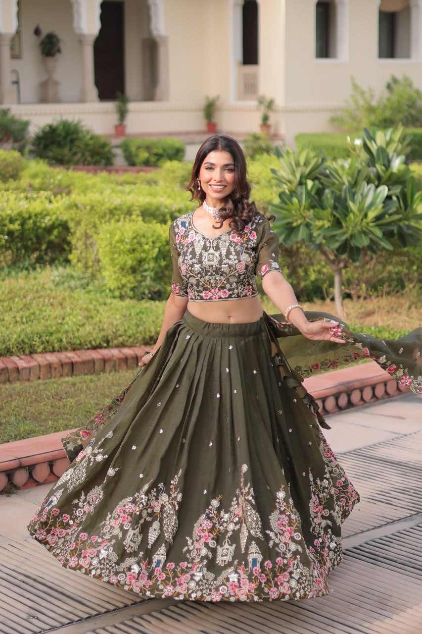 Gold Crush Lehenga Choli Set with Heavy Embroidery