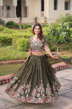 Gold Crush Lehenga Choli Set with Heavy Embroidery