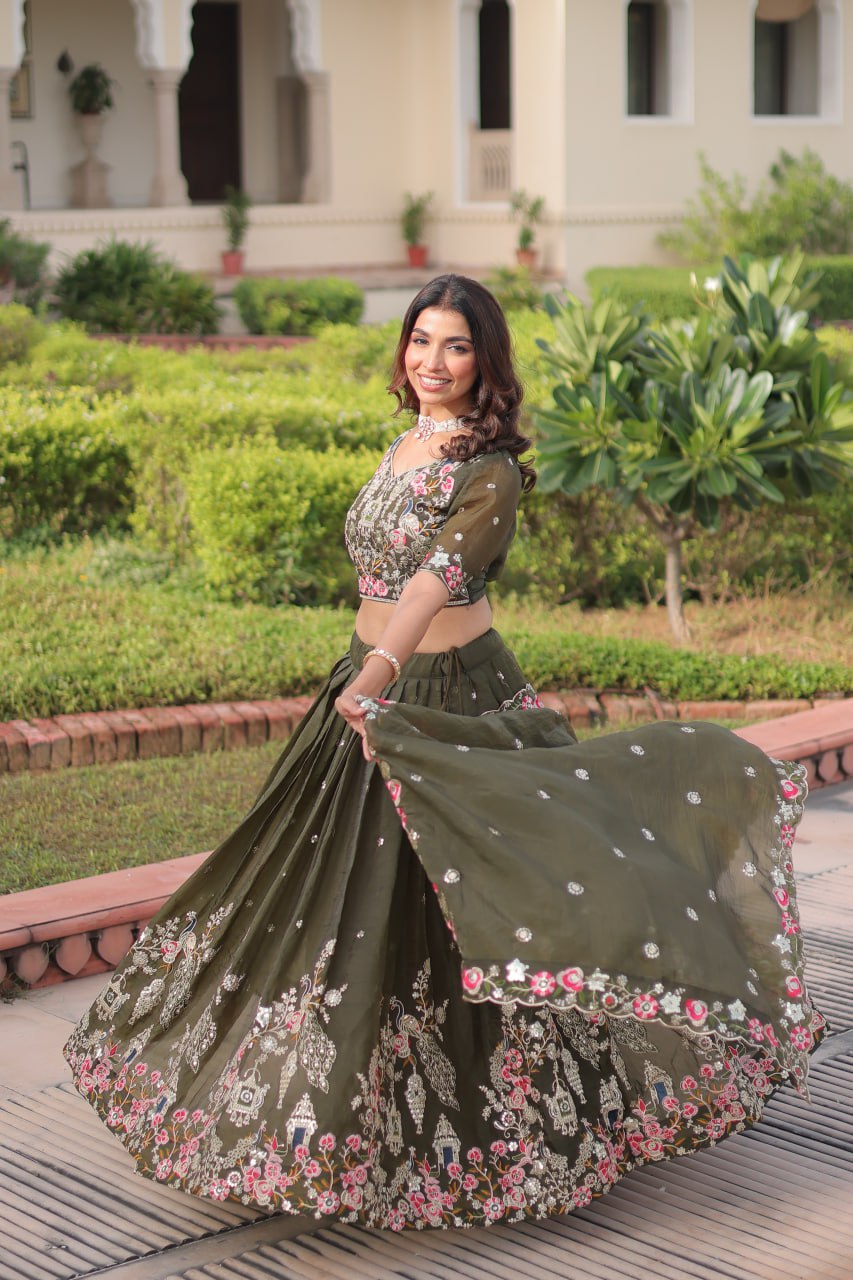 Gold Crush Lehenga Choli Set with Heavy Embroidery