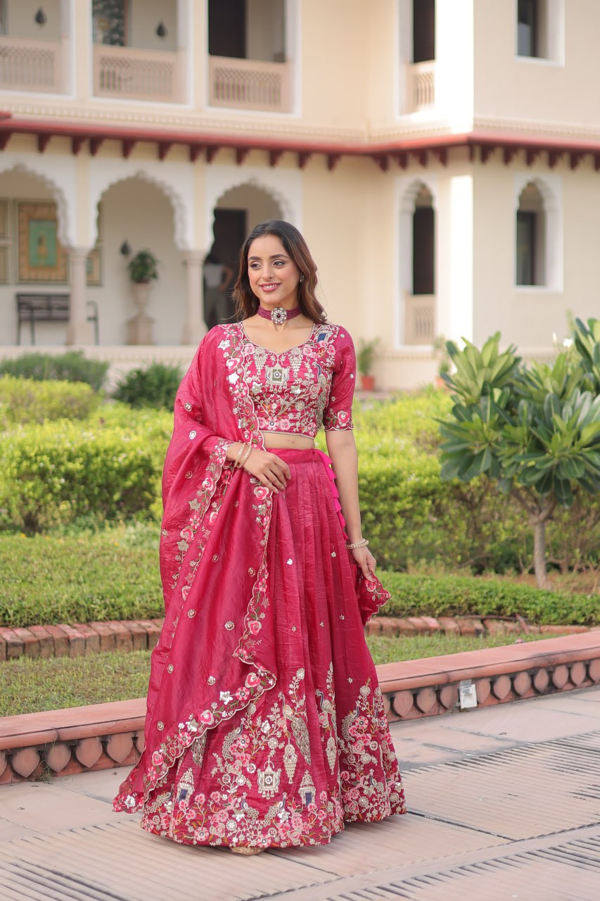 Gold Crush Lehenga Choli Set with Heavy Embroidery