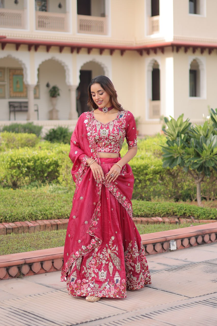 Gold Crush Lehenga Choli Set with Heavy Embroidery