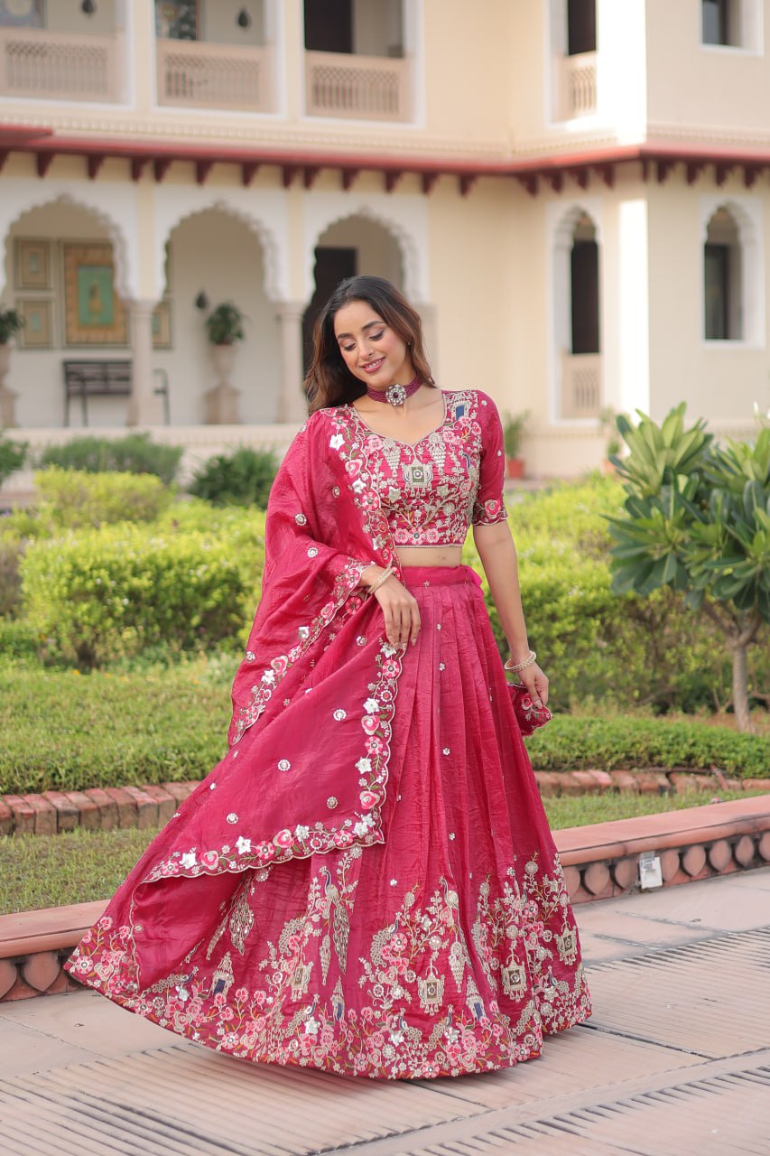 Gold Crush Lehenga Choli Set with Heavy Embroidery