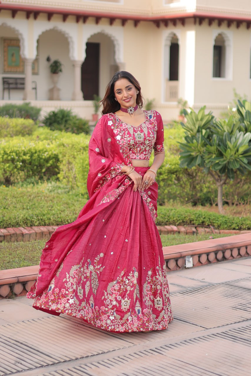 Gold Crush Lehenga Choli Set with Heavy Embroidery