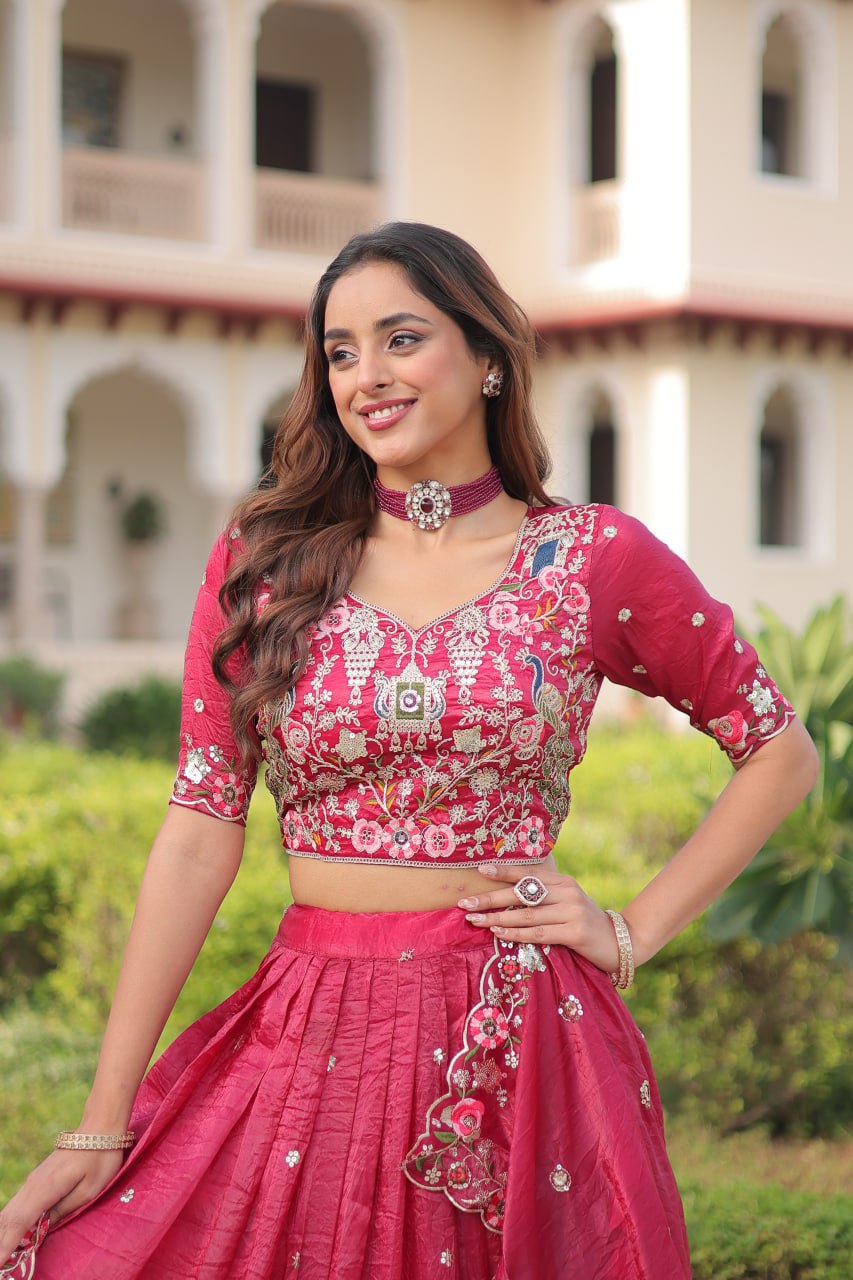 Gold Crush Lehenga Choli Set with Heavy Embroidery