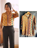 YELLOW Ajrakh Printed Crepe Satin Shirt for Women Indo Western Casual Top