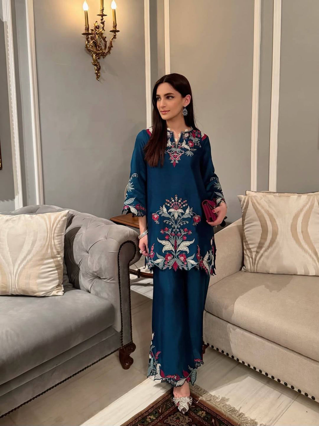 Co-Ord Set with Elegant Embroidery & Cut Work