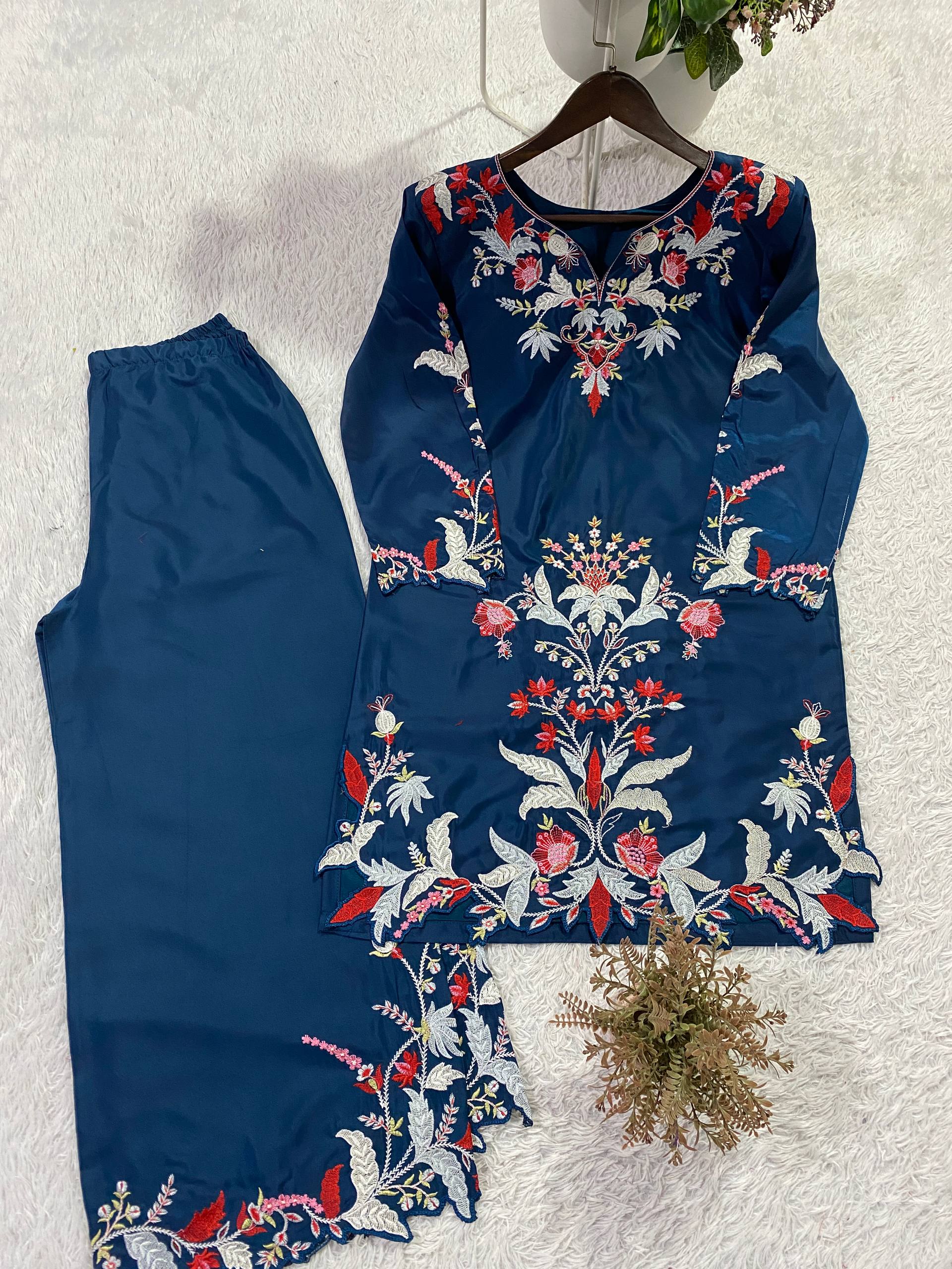 Co-Ord Set with Elegant Embroidery & Cut Work