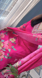 Floral Hand Work KitKat Silk Kurti Pant Dupatta Set