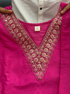Floral Hand Work KitKat Silk Kurti Pant Dupatta Set