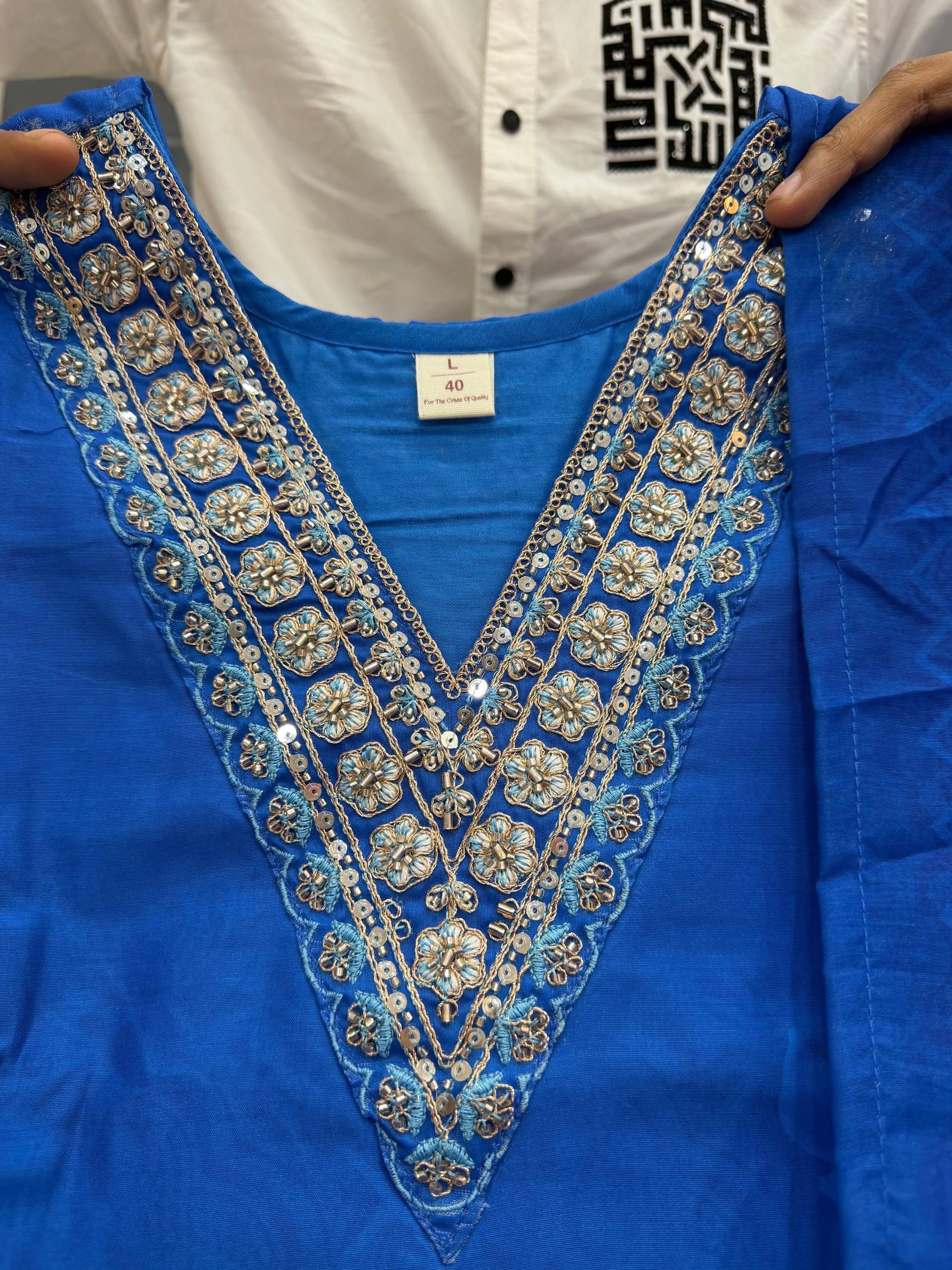 Floral Hand Work KitKat Silk Kurti Pant Dupatta Set