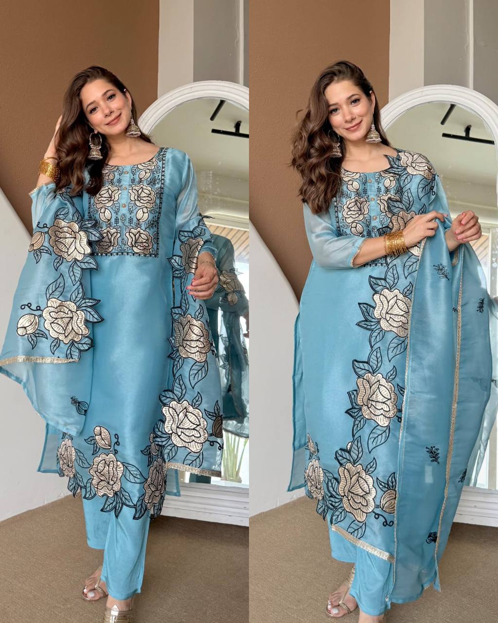 Embroidered Cut Work Suit Set for Women | Jimmy Choo Kurta Pant with Dupatta