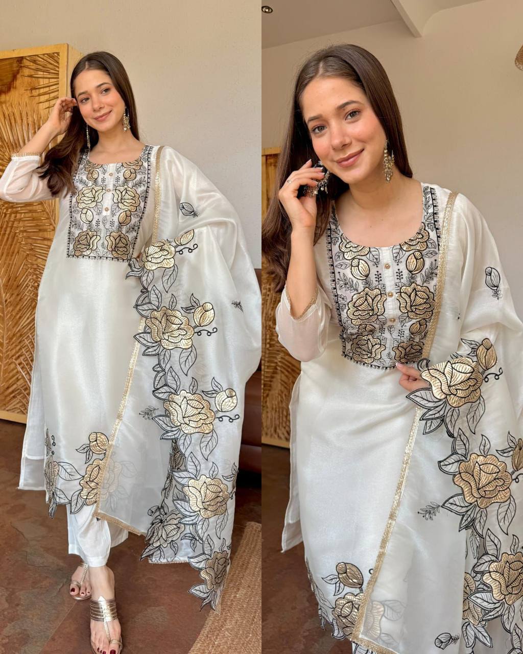 Embroidered Cut Work Suit Set for Women | Jimmy Choo Kurta Pant with Dupatta