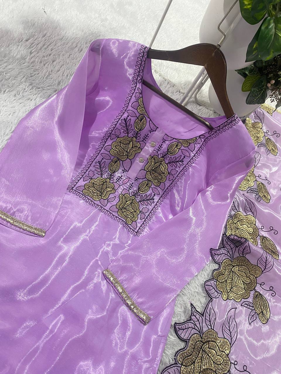 Embroidered Cut Work Suit Set for Women | Jimmy Choo Kurta Pant with Dupatta