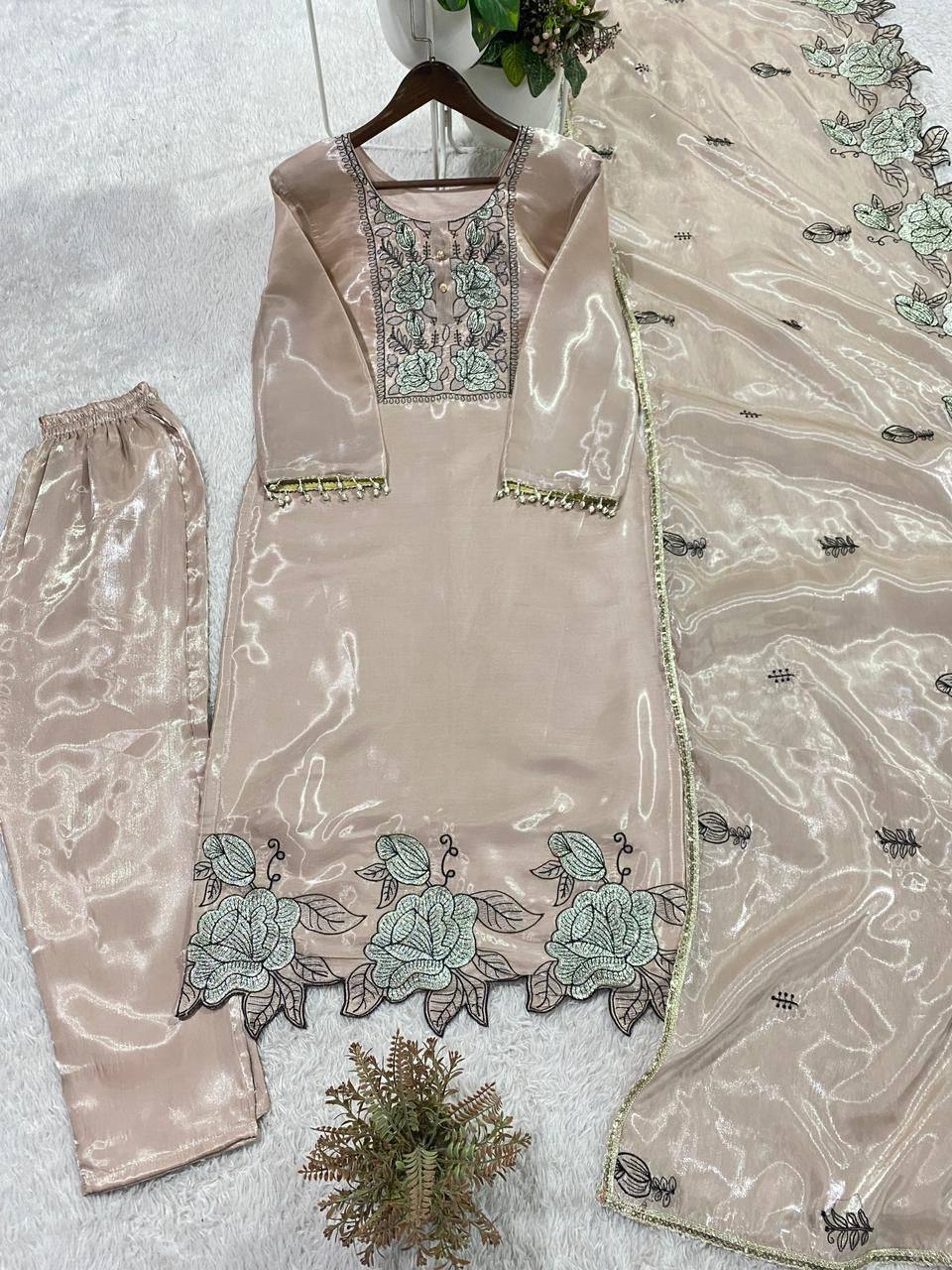 Embroidered Cut Work Suit Set for Women | Jimmy Choo Kurta Pant with Dupatta