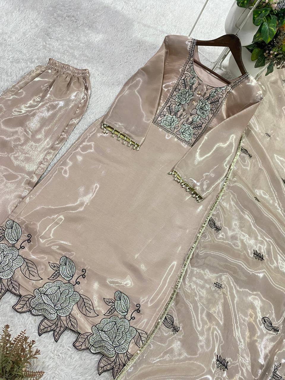 Embroidered Cut Work Suit Set for Women | Jimmy Choo Kurta Pant with Dupatta